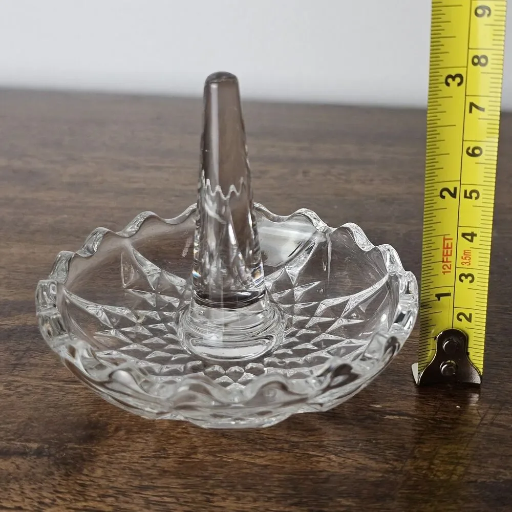 Vintage Clear Glass Ring Holder Starburst Diamond Design Trinket Dish